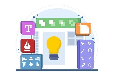 Graphic design software application concept on laptop or computer screen 스톡 일러스트