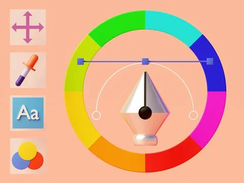 Graphic design software interface with its main tools. 3d rendering with past Stock Illustration