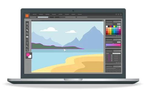 Graphic design studio. Graphic designer at work. Graphic designer drawing. Stockillustratie