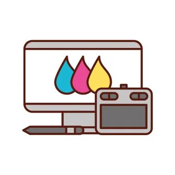 Graphic design tablet computer and digital pen Ilustración de archivo