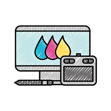 Graphic design tablet computer and digital pen Illustrazione stock