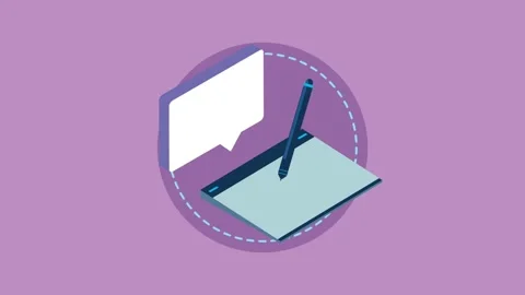 Graphic design tablet with stylus pen and message bubble icon in isometric .. Stock Footage 333605705