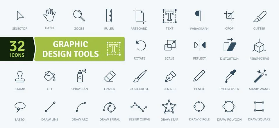 Graphic Design Tools: Essential Software Instruments Icon Set Stock Illustration
