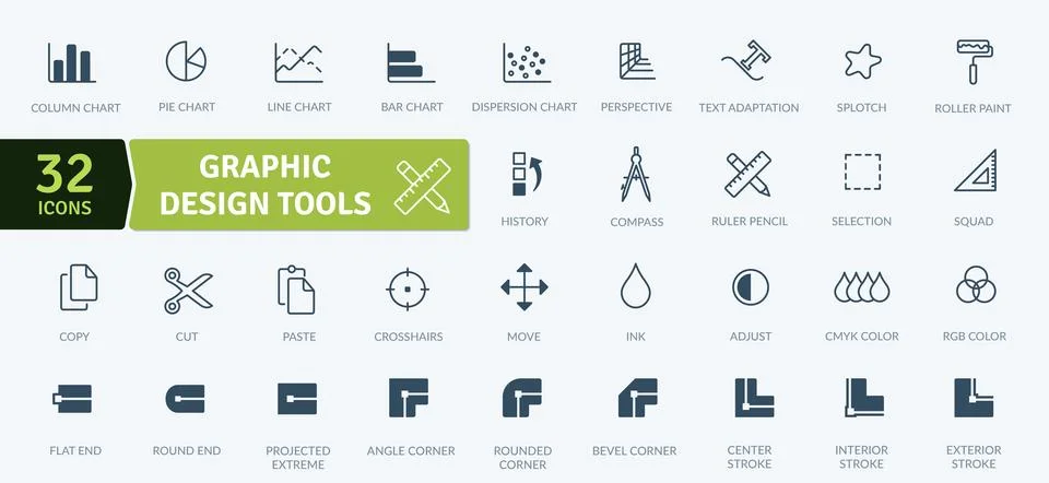 Graphic Design Tools Icon Set: Creative Instruments Stock Illustration