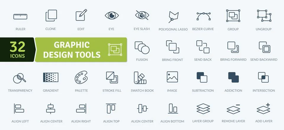 Graphic Design Tools: Software and Instruments Icon Set Stock Illustration