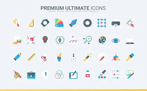 Graphic design trendy flat icons set, tools for creative projects of designer Stock Illustration