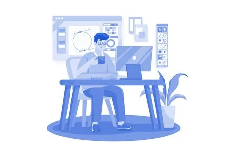 Graphic Designer crafting visual concepts on computer 스톡 일러스트
