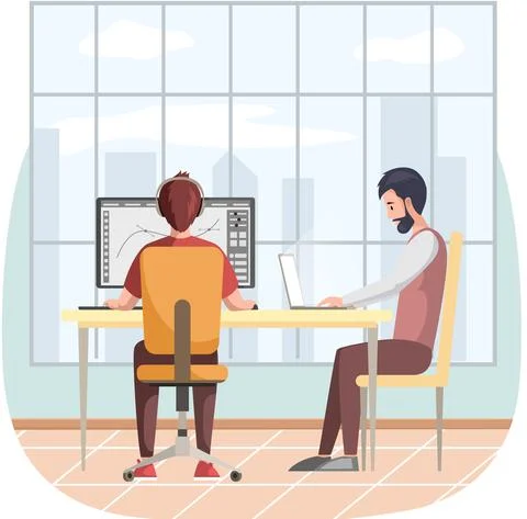 Graphic designer creating his artwork using computer software. Digital artist Stock Illustration