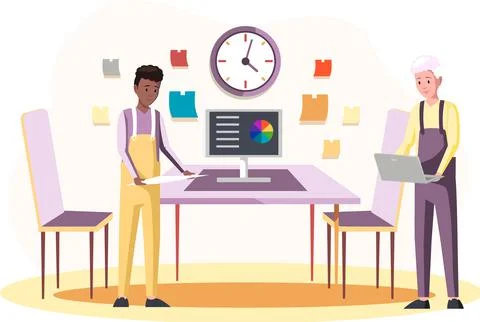 Graphic designer creating his artwork using computer software. Digital artist Stock Illustration