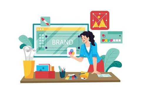 Graphic designer creating SEO-friendly images for a website. Stock Illustration