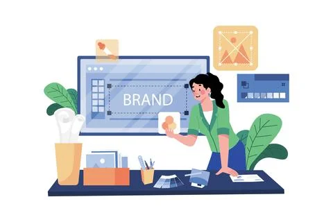 Graphic designer creating SEO-friendly images for a website. Stock Illustration