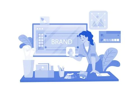 Graphic designer creating SEO-friendly website images. Stock Illustration