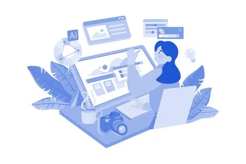 Graphic Designer developing visual content for marketing 스톡 일러스트