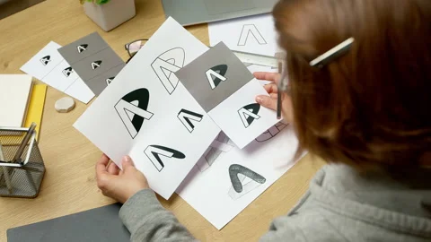 A graphic designer develops a logo for a brand.  Stock Footage 221866318