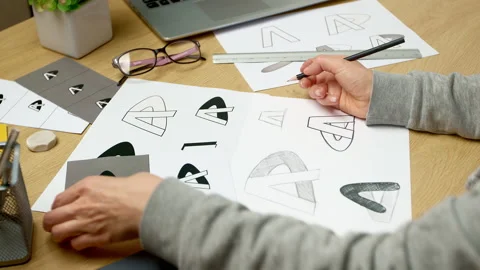 A graphic designer develops a logo for a brand.  Stock-Footage 221866722