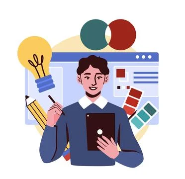 Graphic designer with digital tools.. Vector illustration イラスト素材