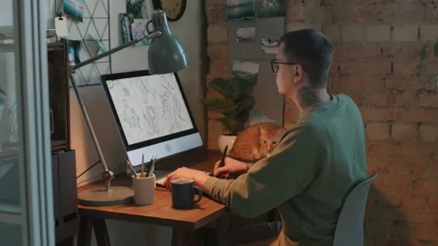 Graphic Designer Drawing Sketches On Computer Stock Footage 148616701