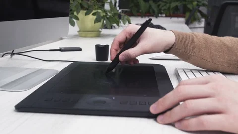 Graphic Designer Drawing on Tablet Workflow Video stock 105338365