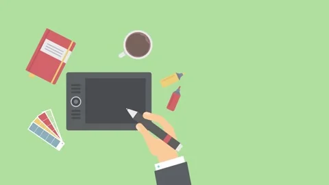 Graphic designer flat icon animation for explainer video Stock Footage 243061576