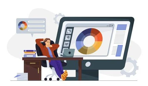 Graphic designer man. Young guy sitting near computer and choose color. Remote Stock Illustration