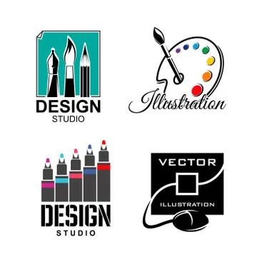 Graphic designer or design studio vector icons Stock Illustration