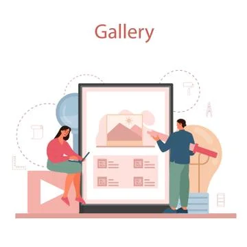 Graphic designer or digital illustrator online service or platform. Stock Illustration