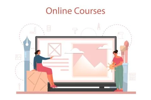 Graphic designer or digital illustrator online service or platform. Stock Illustration