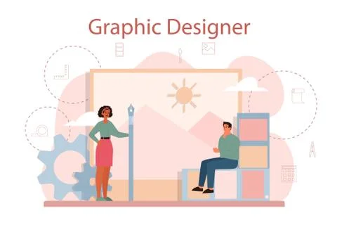Graphic designer or digital illustrator concept. Picture on the device Stock Illustration