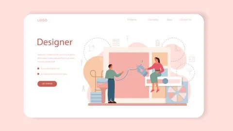 Graphic designer or digital illustrator web banner or landing page Illustrazione stock