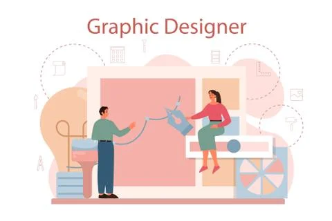 Graphic designer or digital illustrator concept. Picture on the device Illustrazione stock