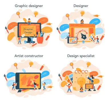 Graphic designer or digital illustrator concept set. Picture on the device Illustrazione stock