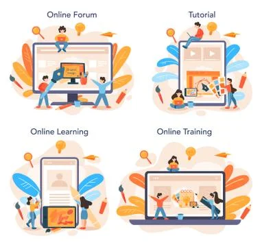 Graphic designer or digital illustrator online service or platform set Stock Illustration