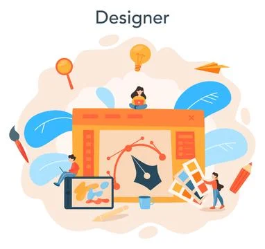 Graphic designer or digital illustrator concept. Picture on the device Stock Illustration