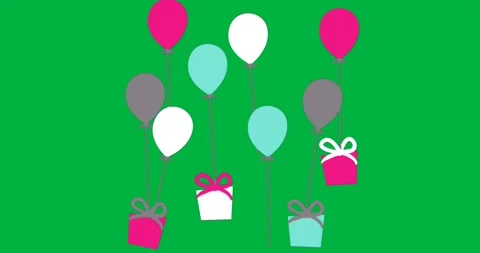 Graphic designer placing floating gift boxes with colorful balloons on 스톡 동영상 317527144