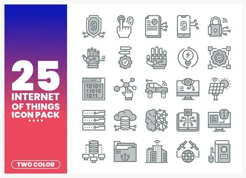 A graphic designer presents a two-color icon pack for the Internet of Thing.. Stock Illustration
