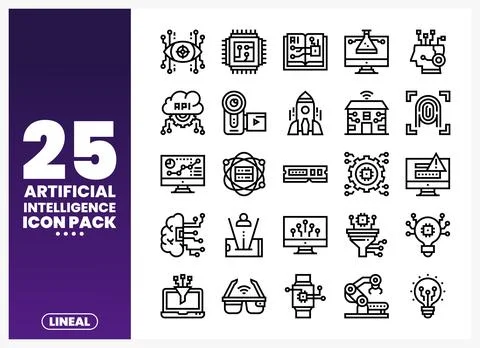 A graphic designer showcasing artificial intelligence icons with a purple g.. 스톡 일러스트