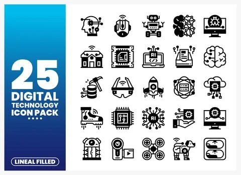 A graphic designer showcasing a icon pack for digital technology. presented.. Stock Illustration