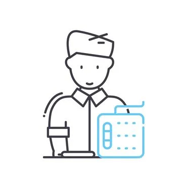 Graphic designer with tablet line icon, outline symbol, vector illustration Stock Illustration