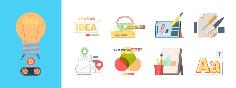 Graphic designer tools set. Adapting and alignment font color creative palette Stock Illustration