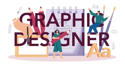 Graphic designer typographic header. Digital artist creating brand Stock Illustration