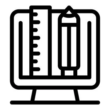 Graphic designer using computer for project with ruler and pencil icon Stock Illustration