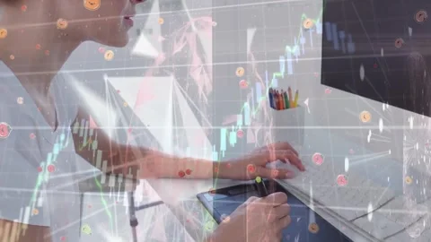 The graphic designer is using a digitizer in her office Stock Footage 327008143
