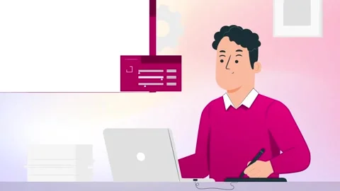 Graphic Designer Using Laptop for Design Projects - Animation Stock Footage 301950652