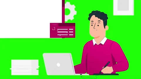 Graphic Designer Using Laptop for Design Projects - Green Screen Stock Footage 301950654