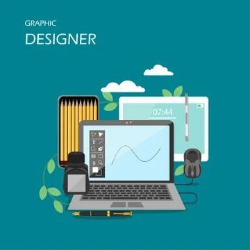Graphic designer vector flat style design illustration Stock Illustration