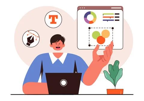 Graphic Designer Vector Illustration Featuring Creativity and Business with.. Stock Illustration