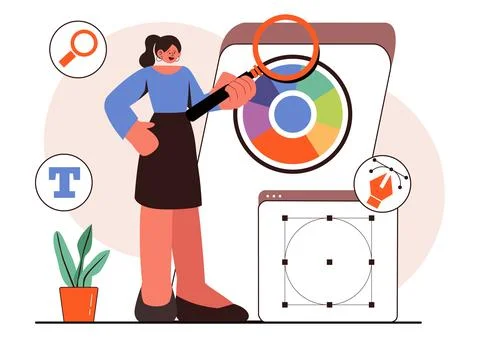 Graphic Designer Vector Illustration Featuring Creativity and Business with.. Illustrazione stock