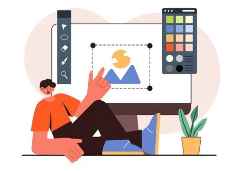 Graphic Designer Vector Illustration Featuring Creativity and Business with.. Stock Illustration