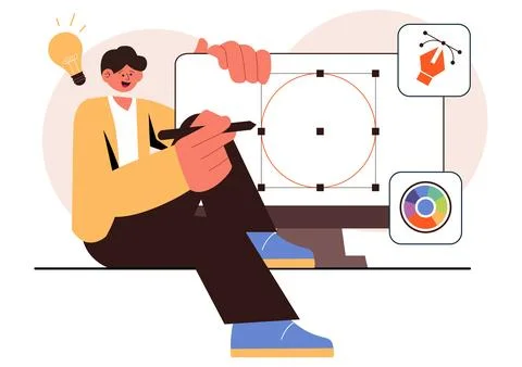 Graphic Designer Vector Illustration Featuring Creativity and Business with.. イラスト素材