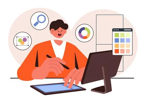Graphic Designer Vector Illustration Featuring Creativity and Business with.. Stock Illustration